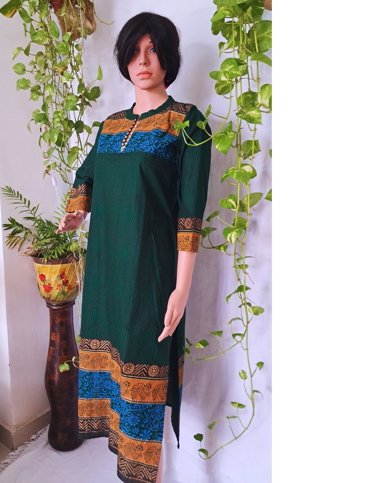 Green Handloom Cotton Kurta For Women