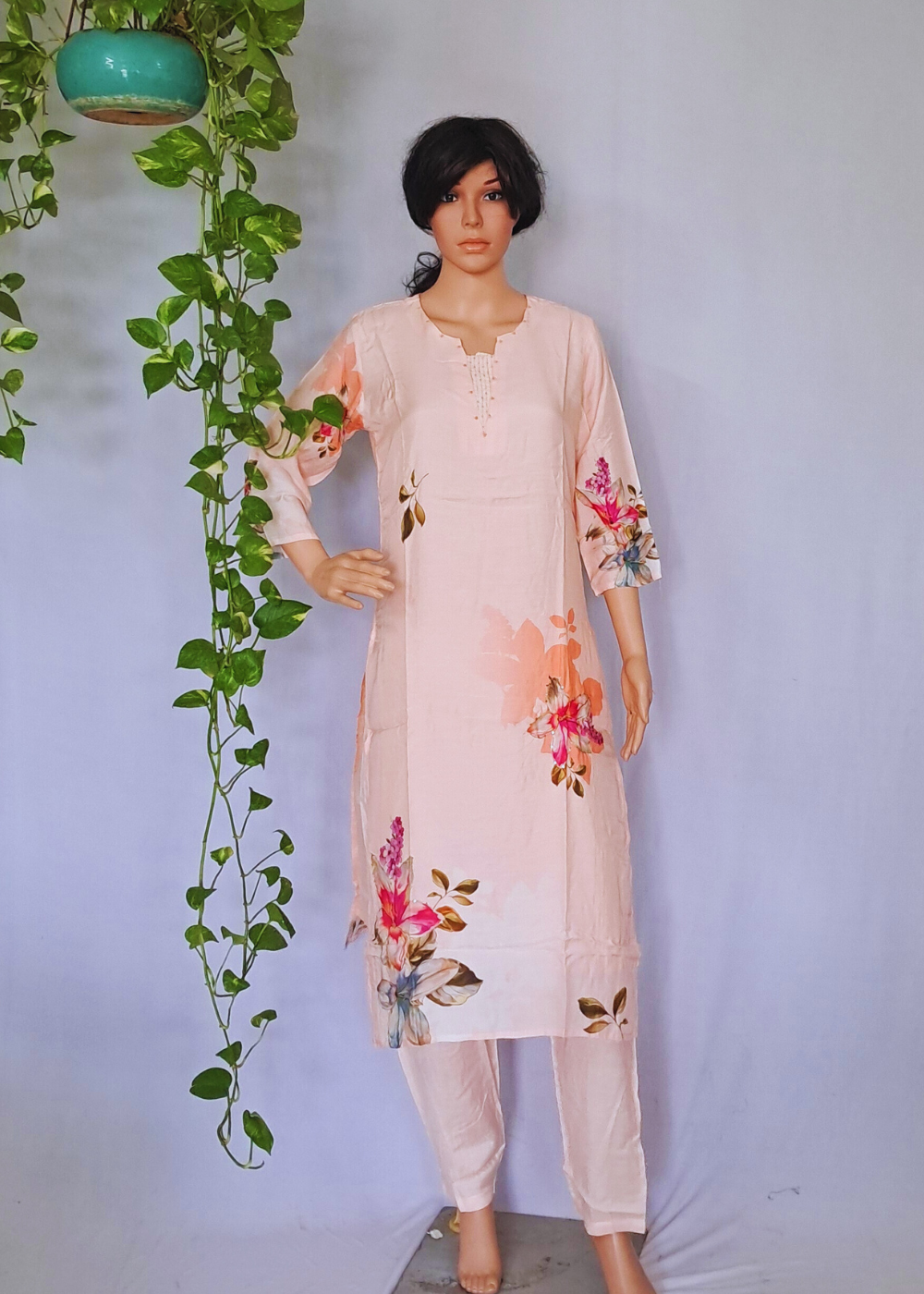 Muslin Peach Kurta, Pants & Dupatta set