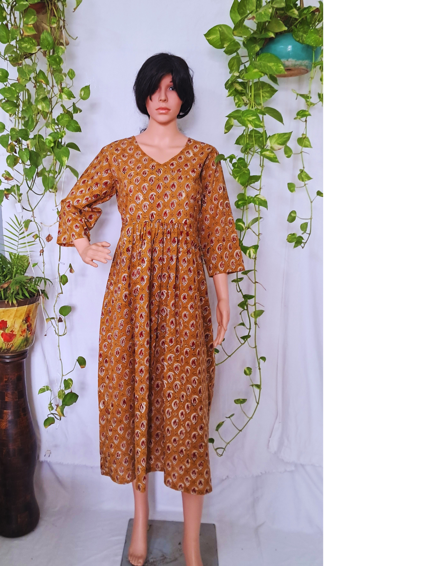 Yellow Block Print Kurta For Women
