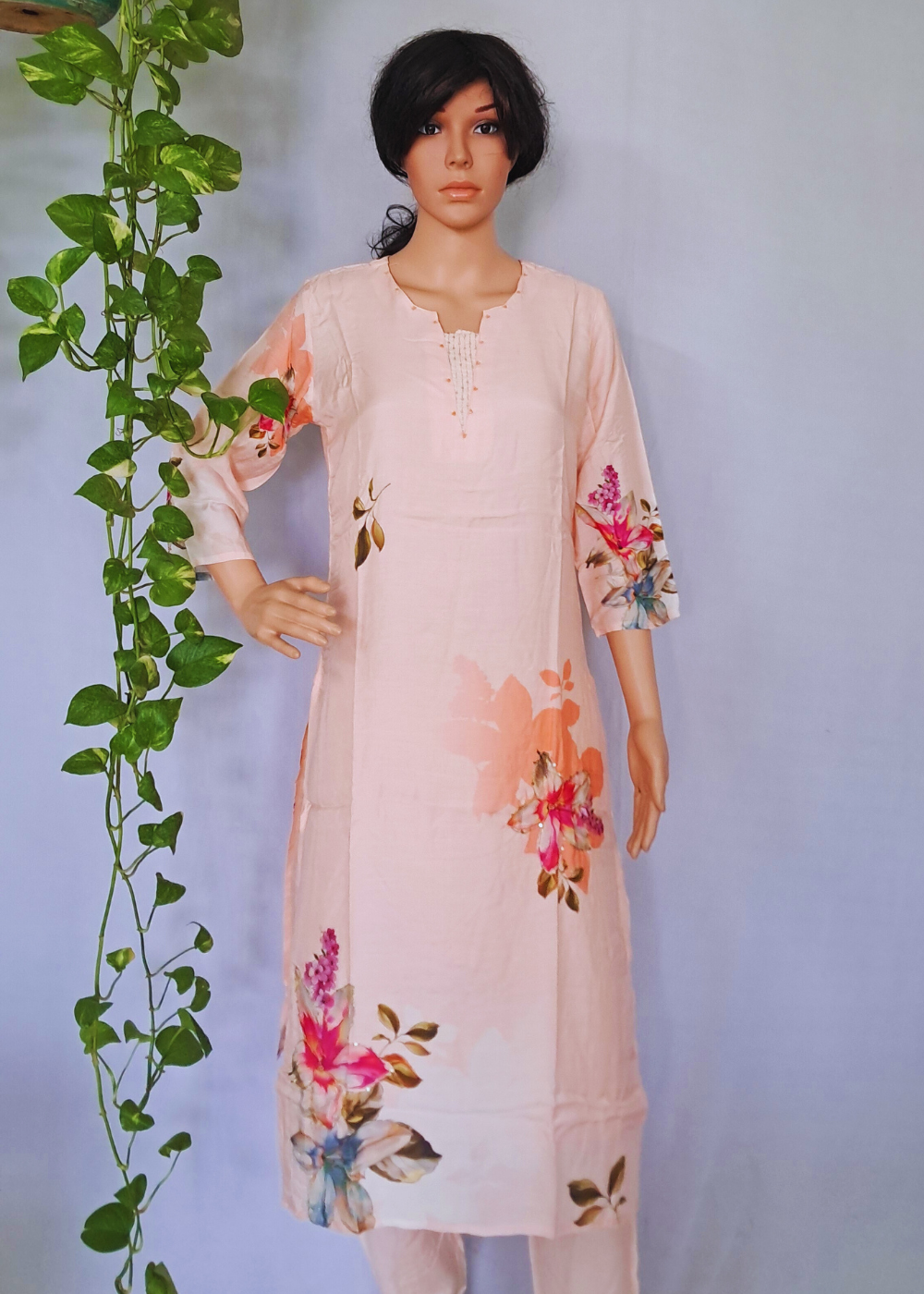 Muslin Peach Kurta, Pants & Dupatta set