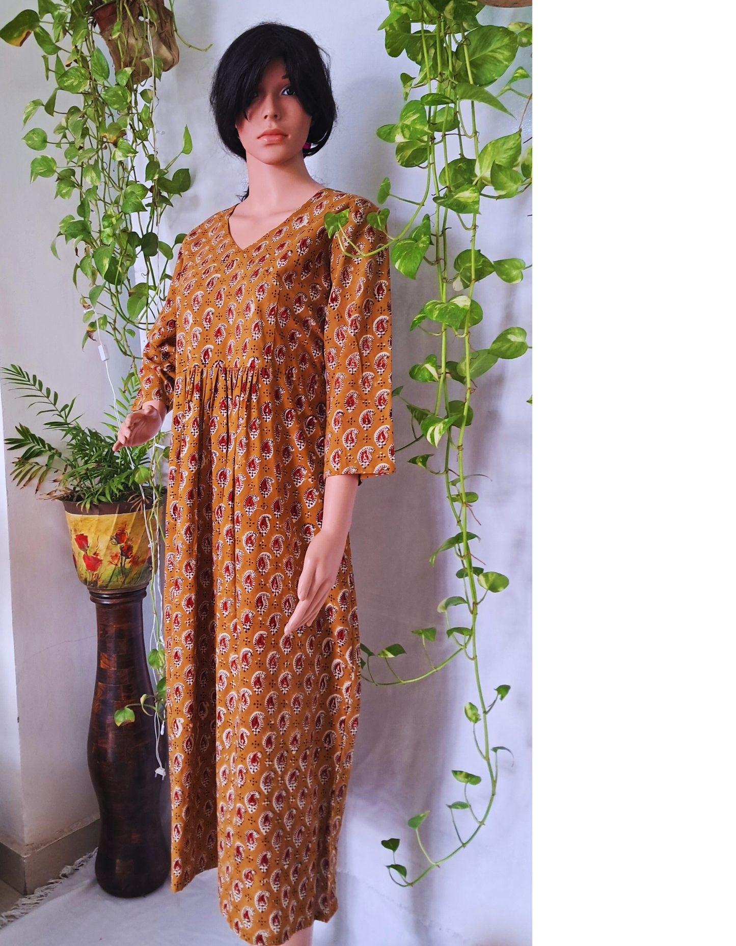Yellow Block Print Kurta For Women