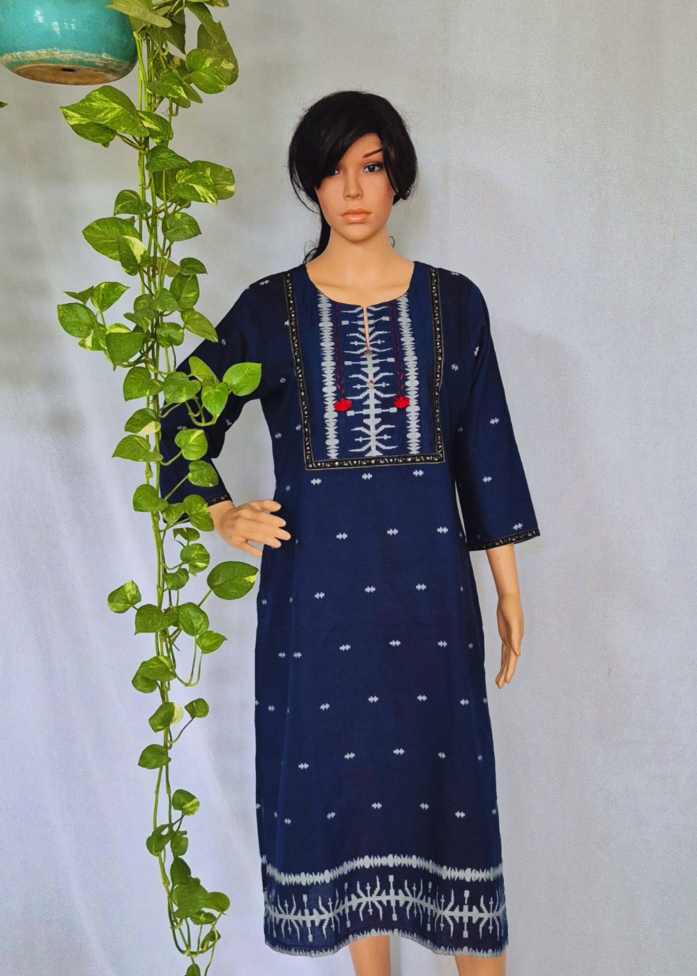 Handloom Navy Blue Cotton Kurta
