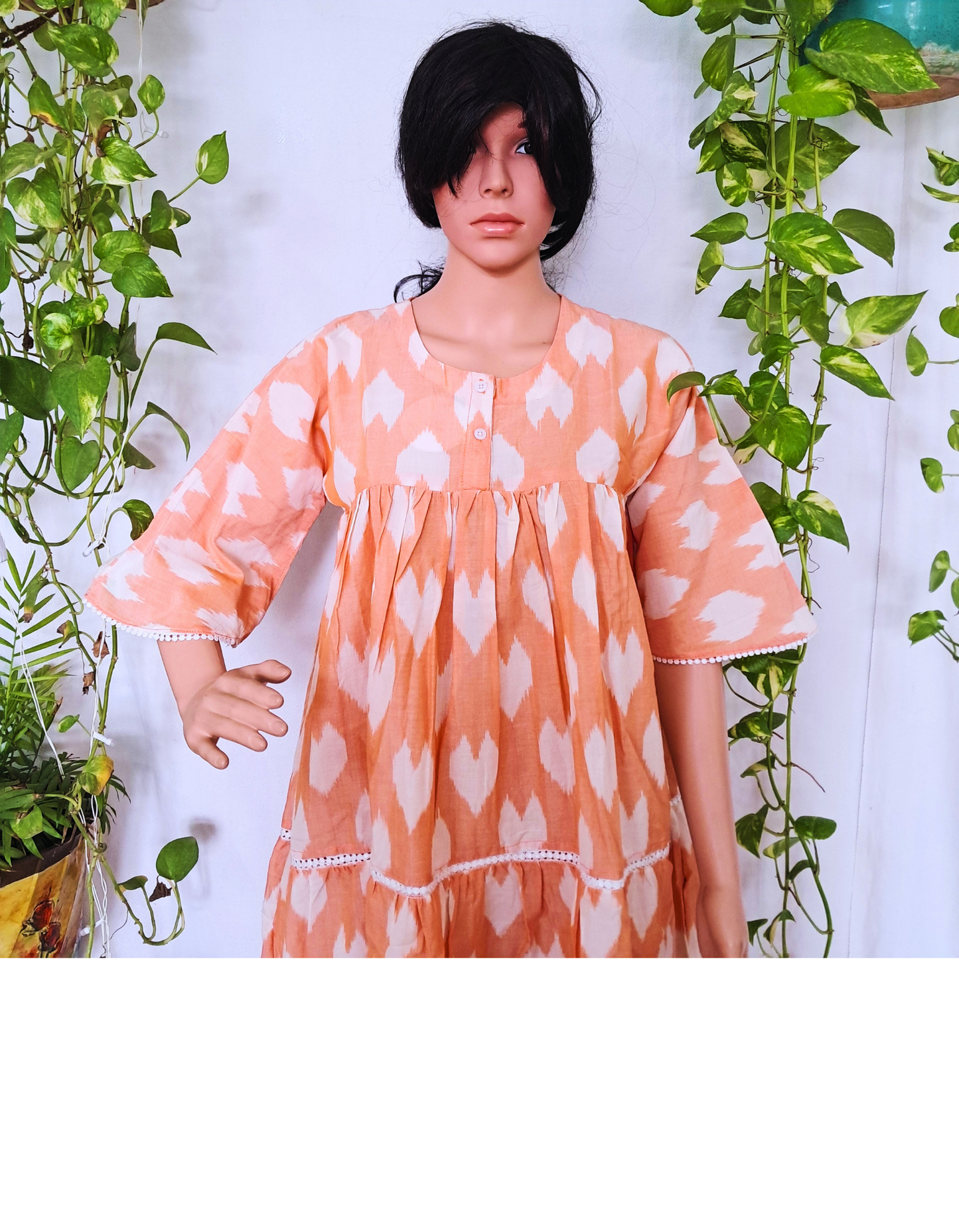 Peach Handloom Tier Dress