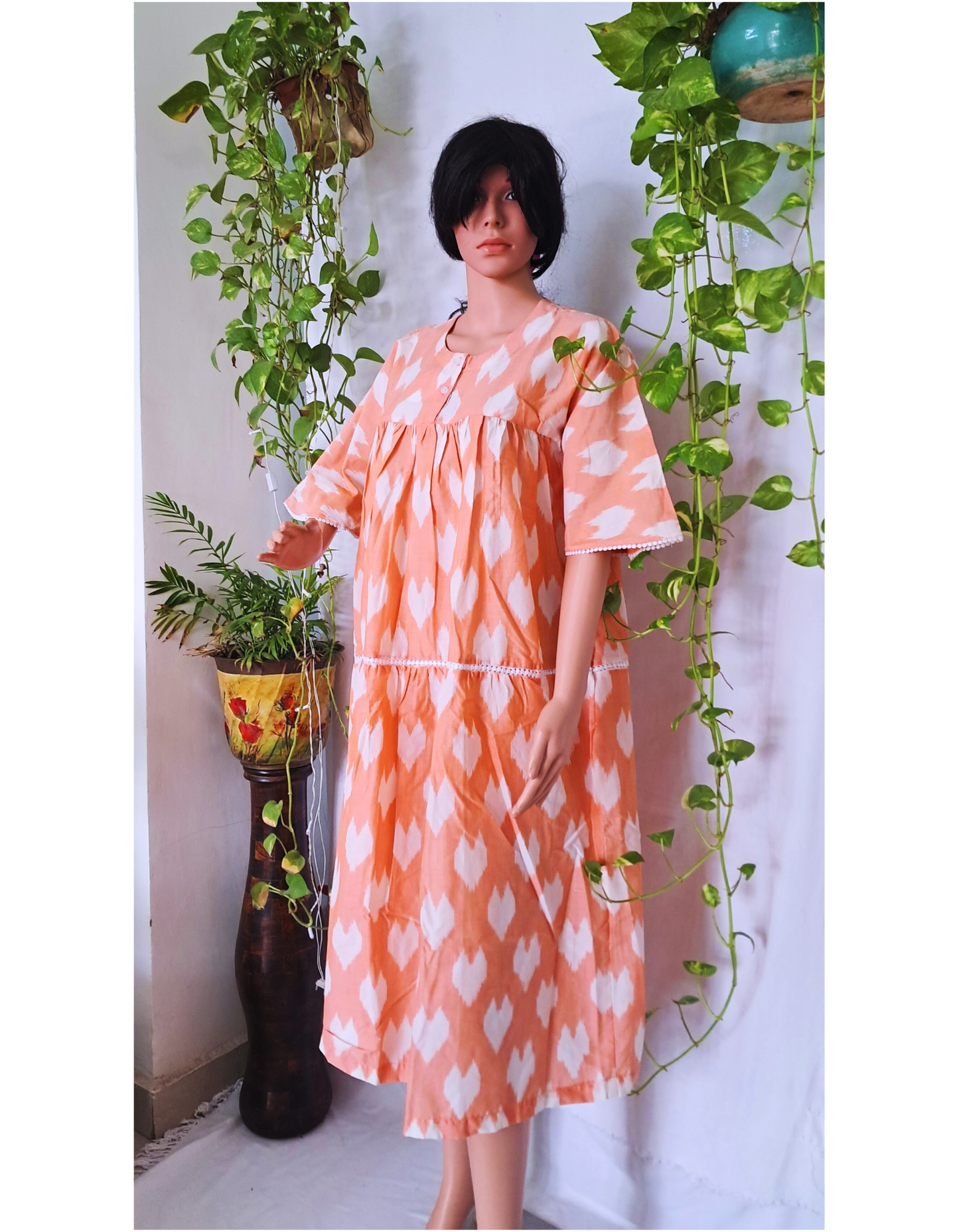 Peach Handloom Tier Dress
