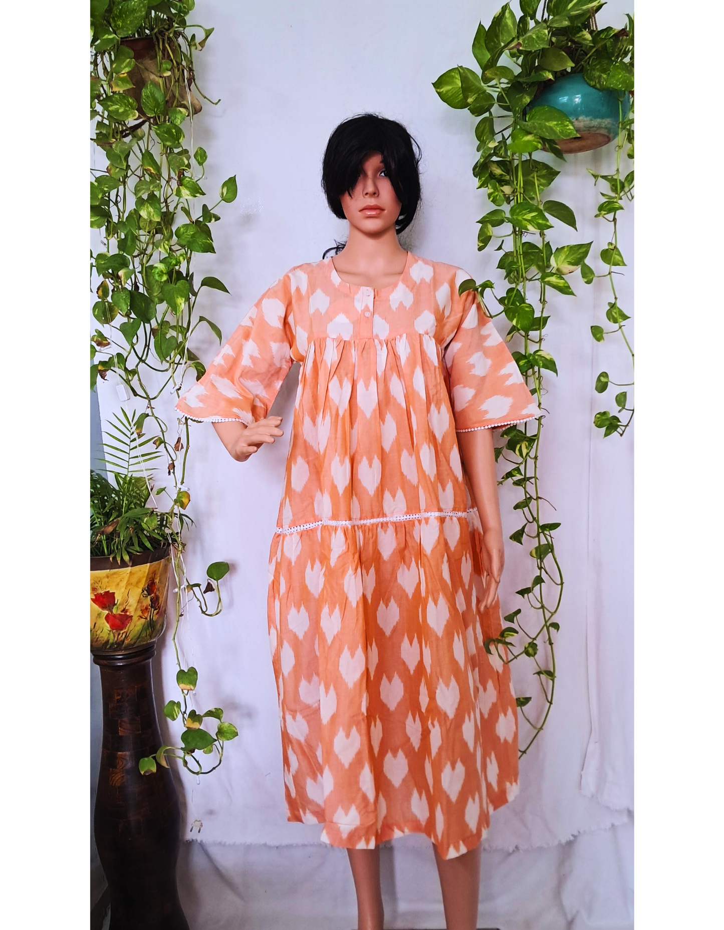 Peach Handloom Tier Dress