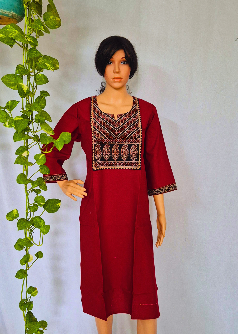 Ajrakh Maroon Cotton Kurta