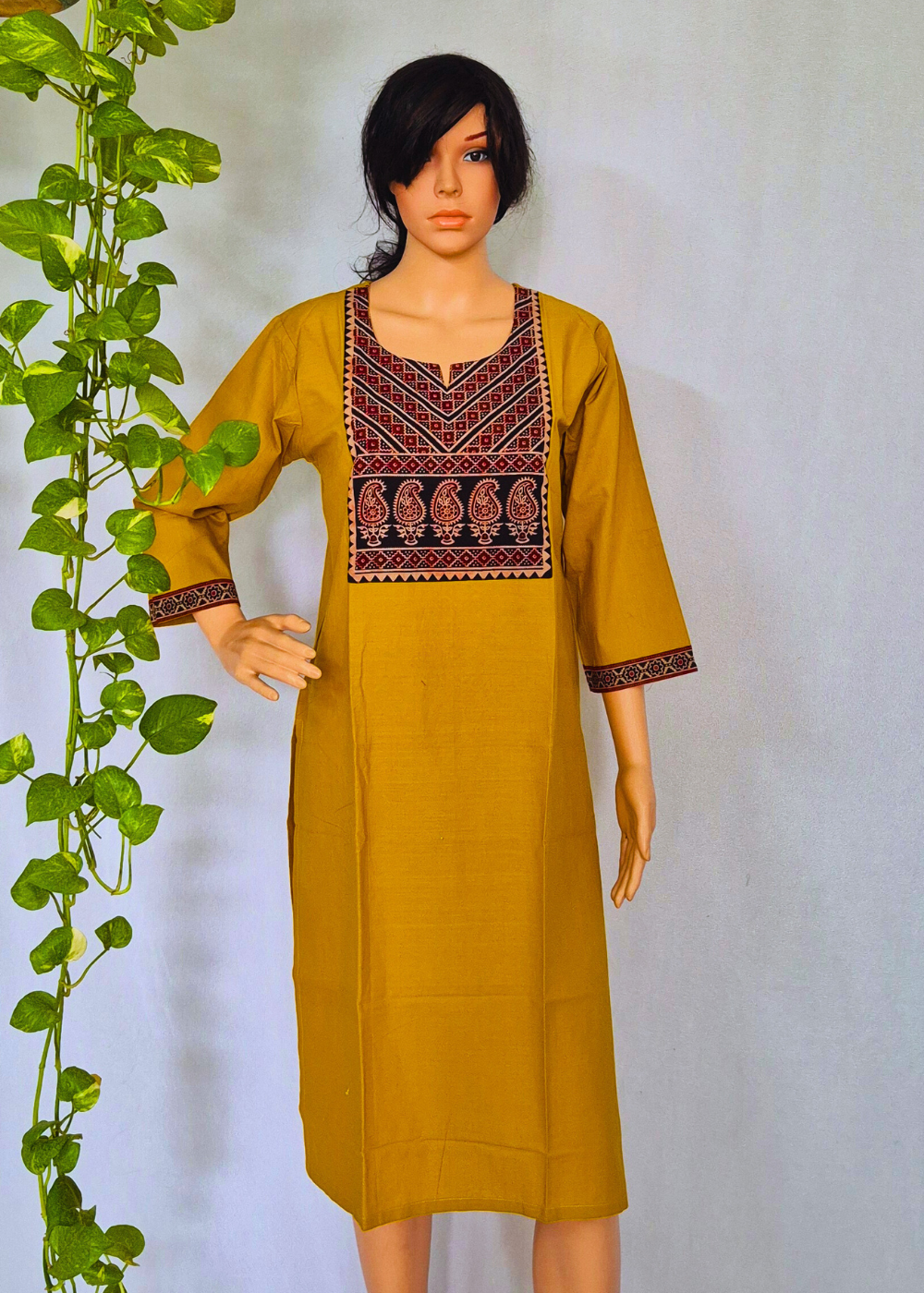 Ajrakh Mustard Cotton Kurta