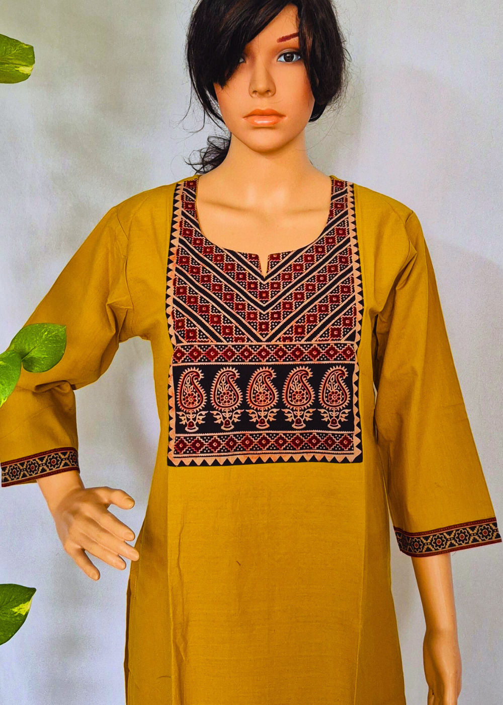 Ajrakh Mustard Cotton Kurta