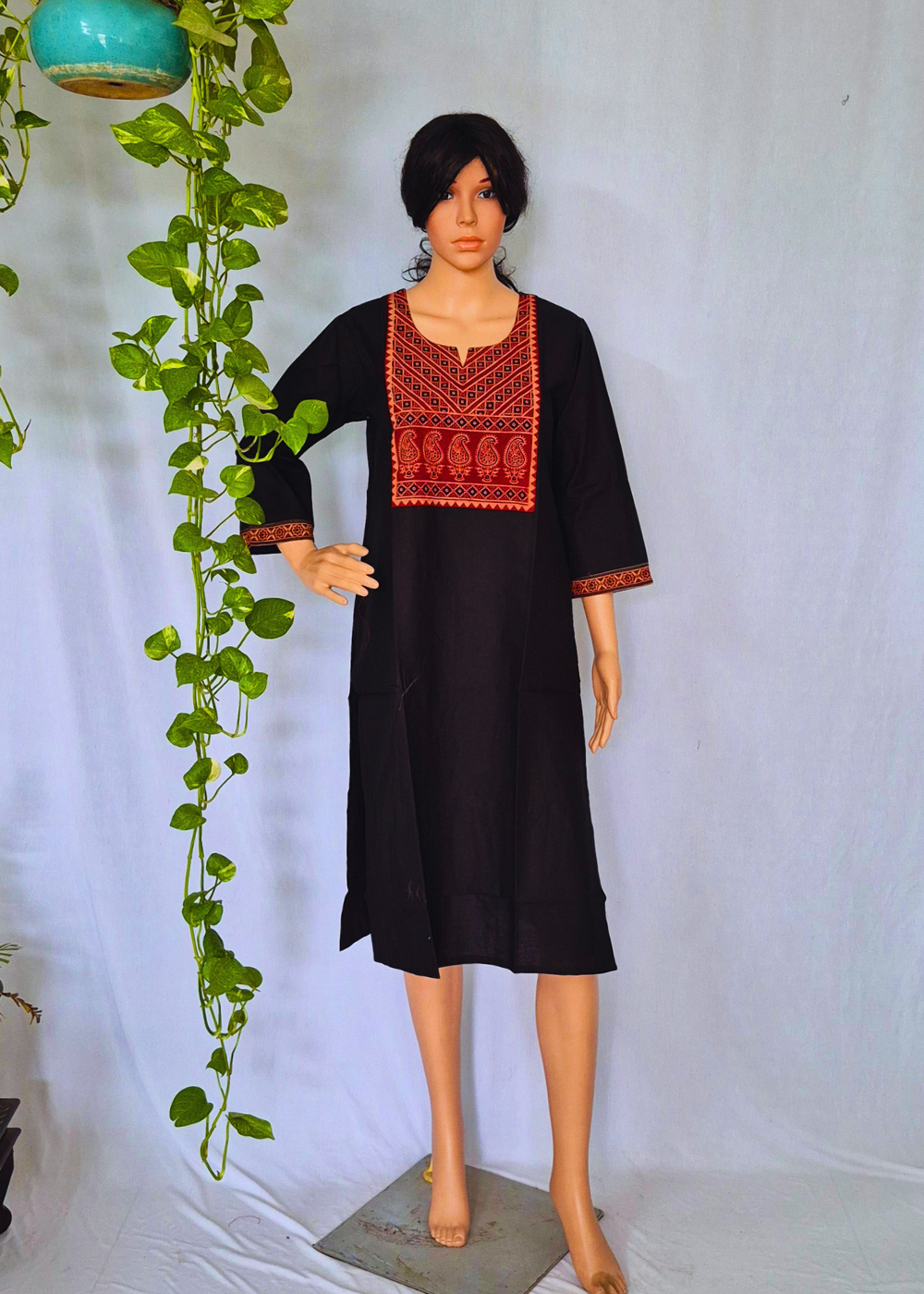 Ajrakh Black Cotton Kurta