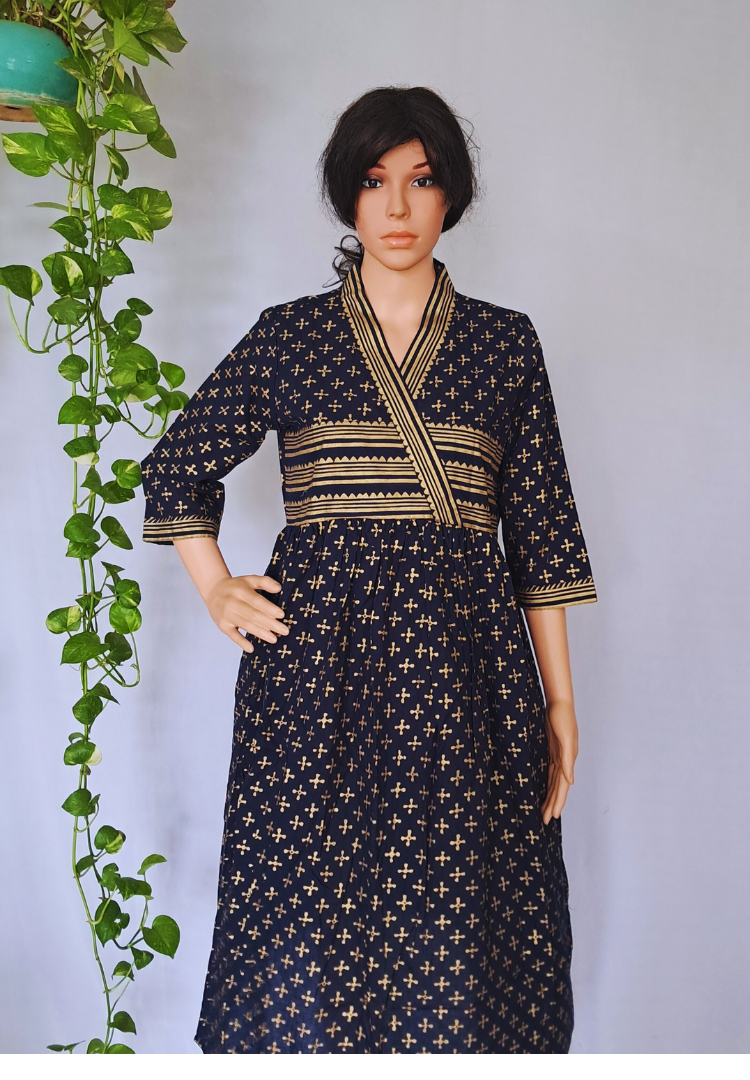 Navy Blue Cotton Dress For Women