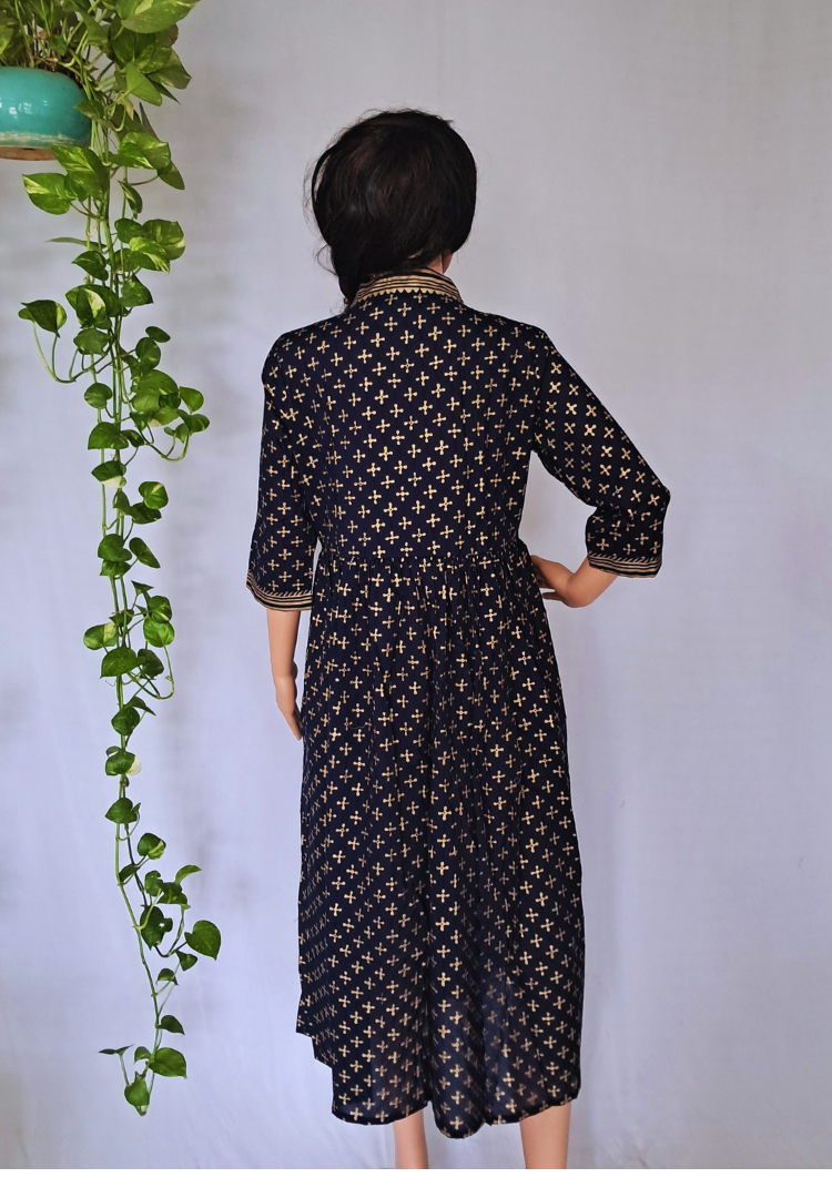 Navy Blue Cotton Dress For Women