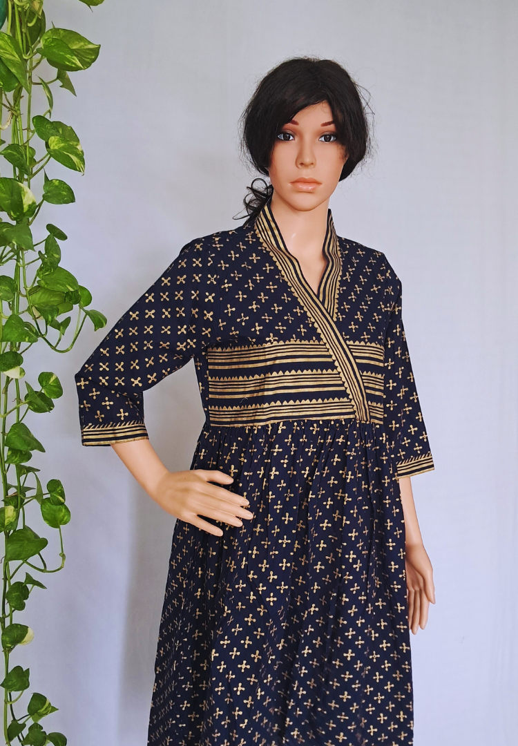 Navy Blue Cotton Dress For Women