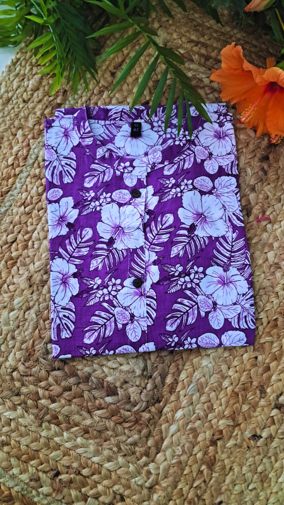 Purple Floral Print Short Kurti