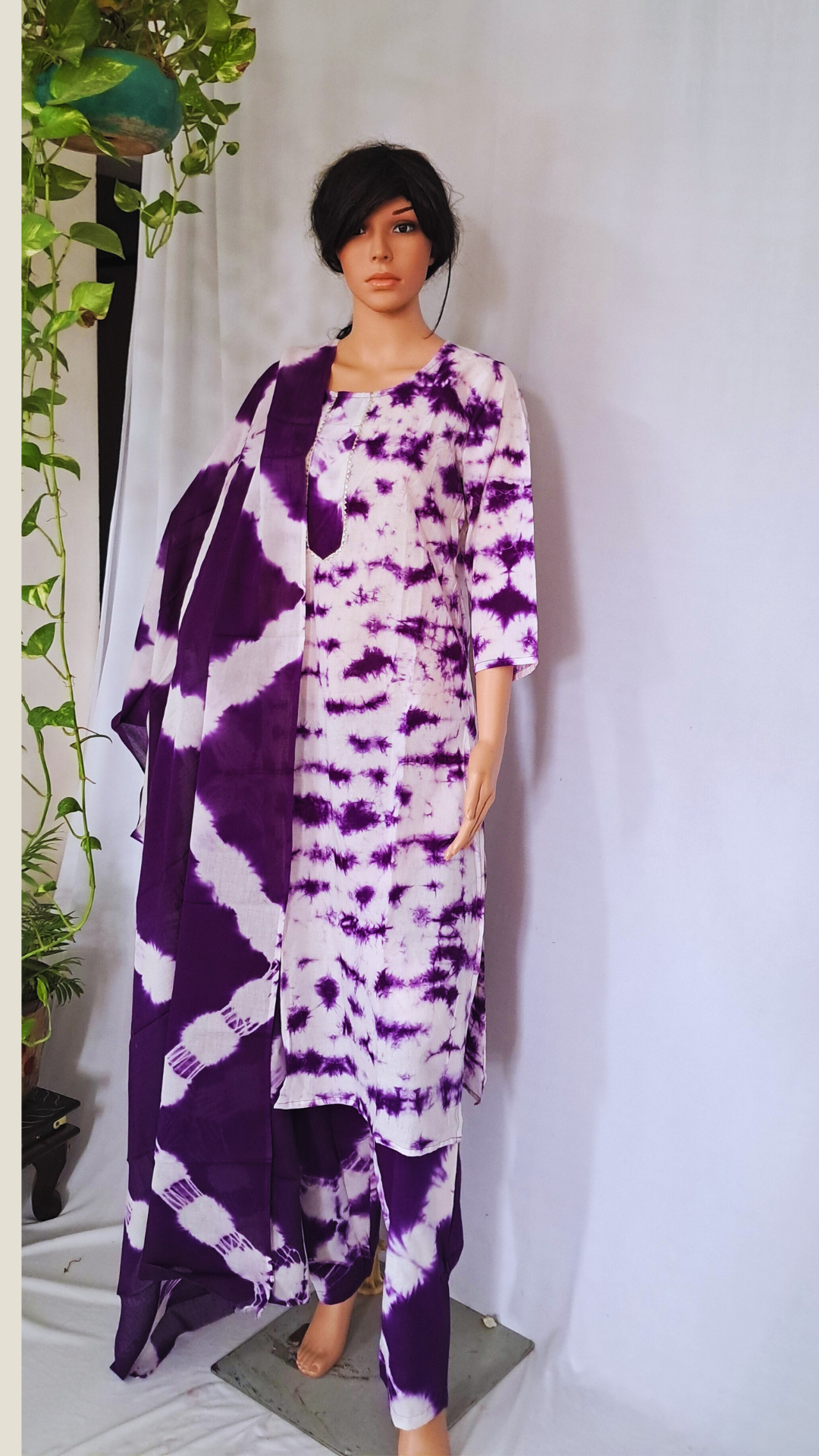Violet Premium Cotton Kurta Pant & Dupatta Set