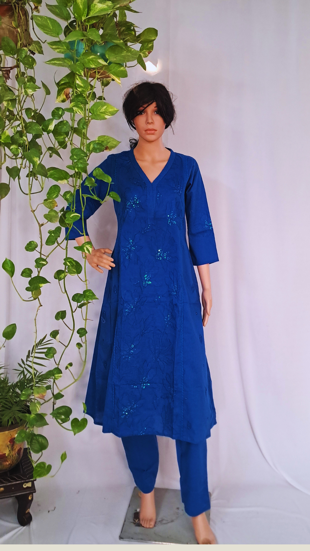 Tarquoise Cotton Kurta, Pants & Dupatta sets