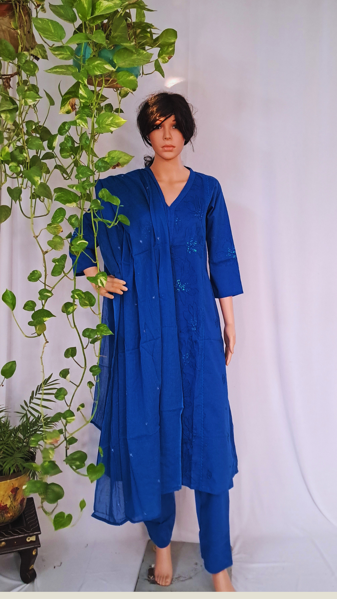 Tarquoise Cotton Kurta, Pants & Dupatta sets