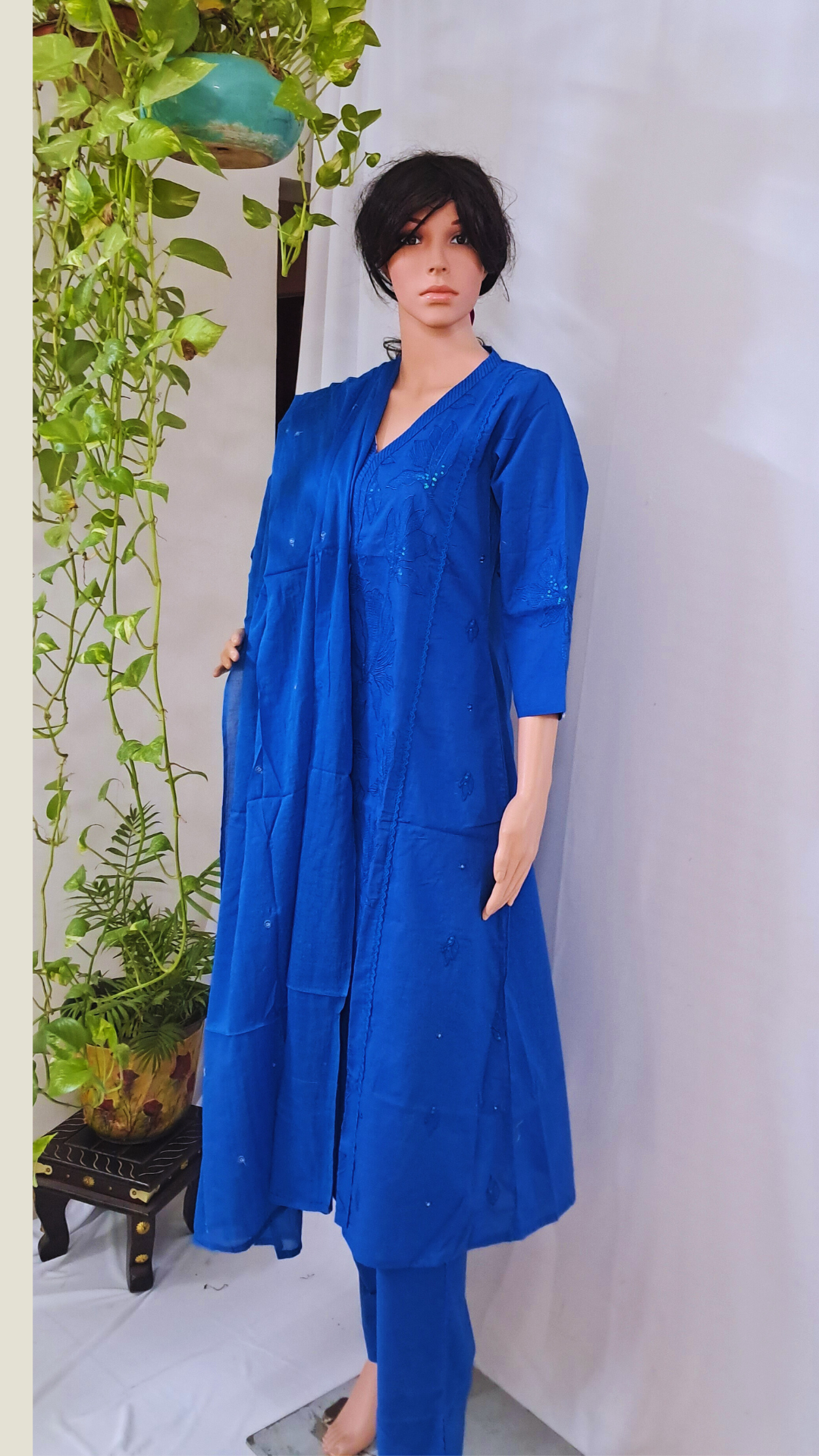 Tarquoise Cotton Kurta, Pants & Dupatta sets
