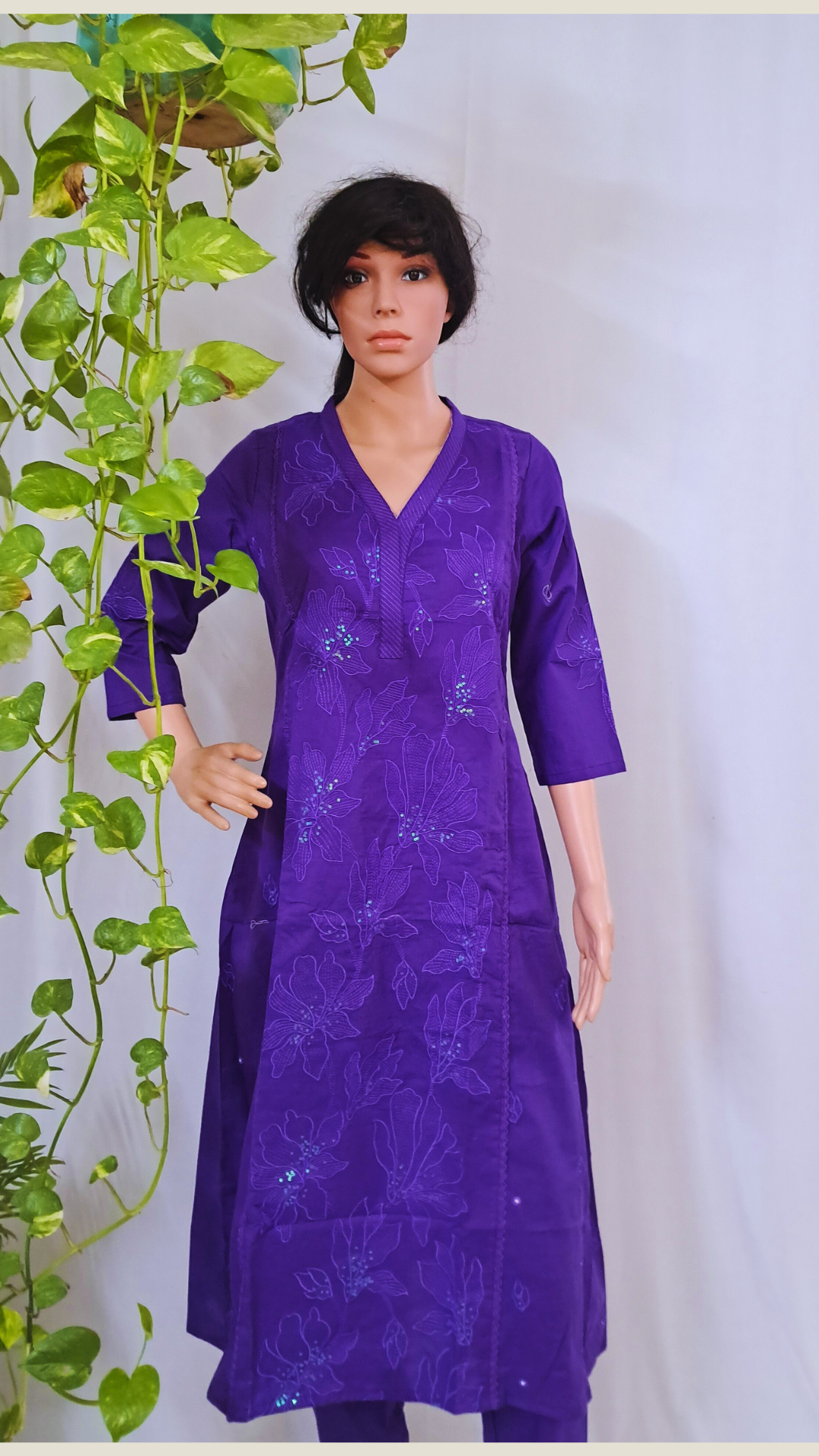 Purple Cotton Kurta, Pants & Dupatta sets