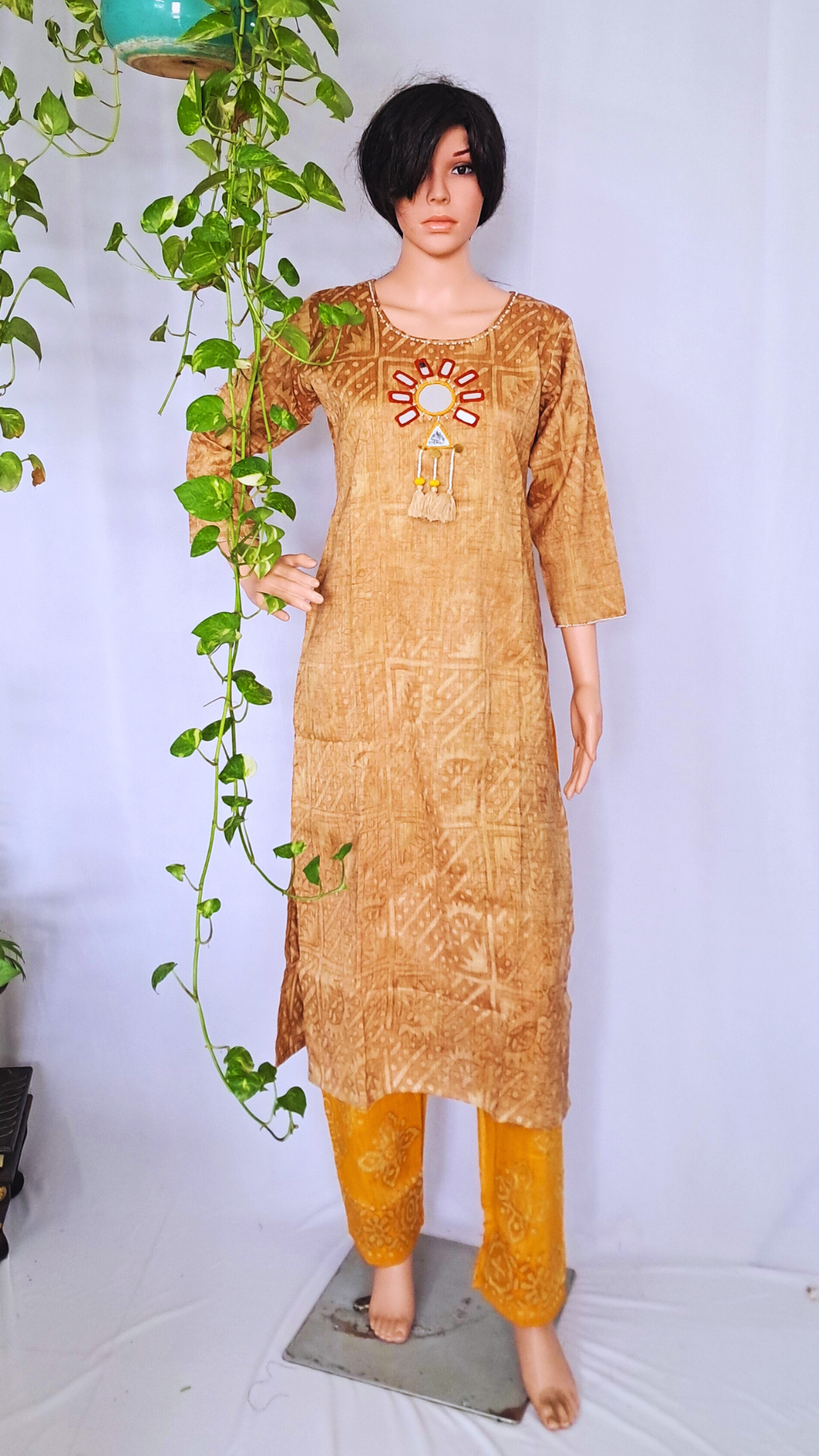 Rust Batik Linen Kurta Pant Sets