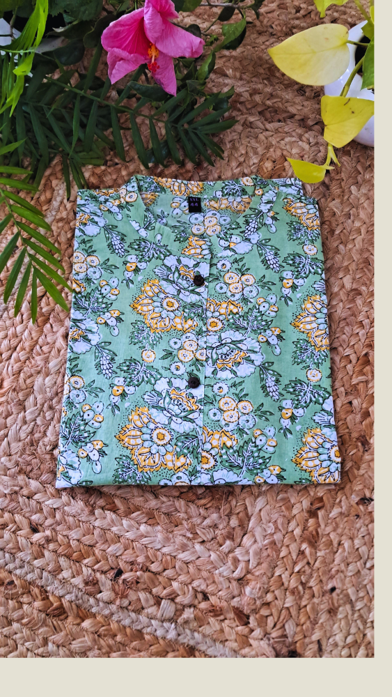Green Floral Print Short Kurti