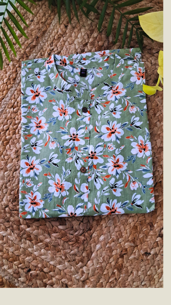 Green Floral Short Kurti