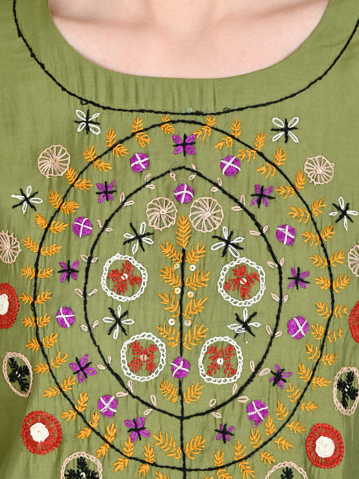 Roman Silk Embroidered Olive Kurta Pant Set