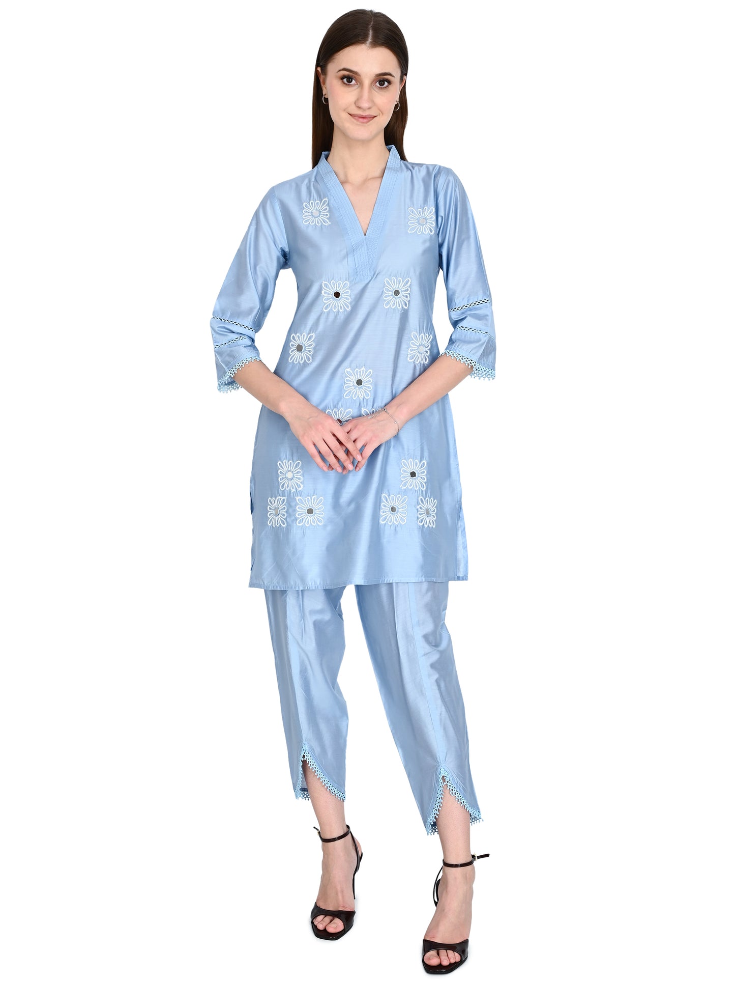 Silver Muslin Silk Co-ord Set