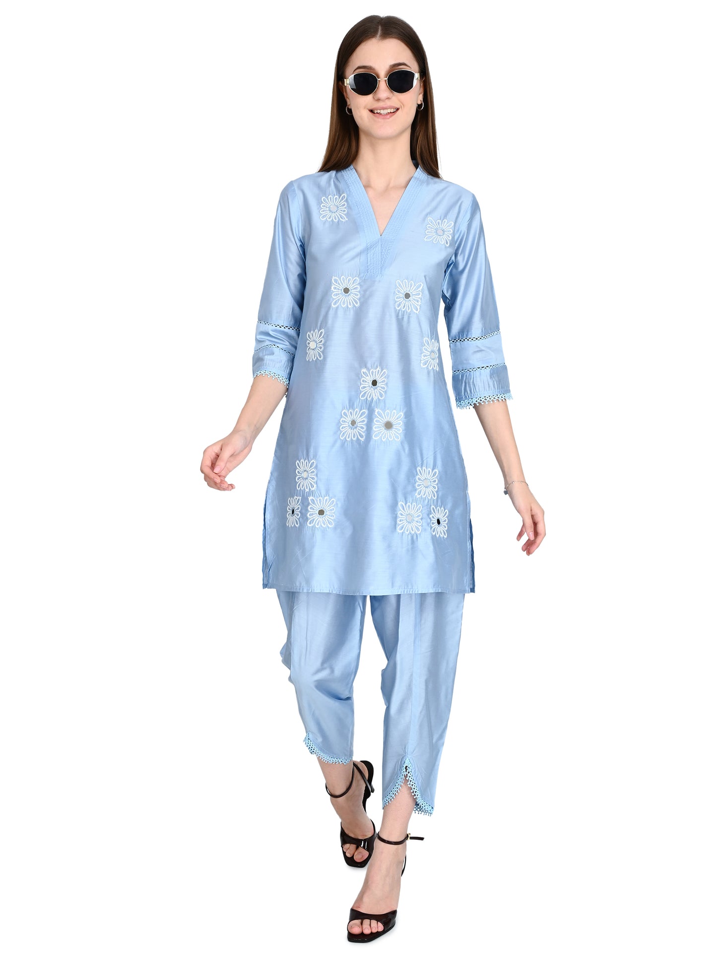 Silver Muslin Silk Co-ord Set