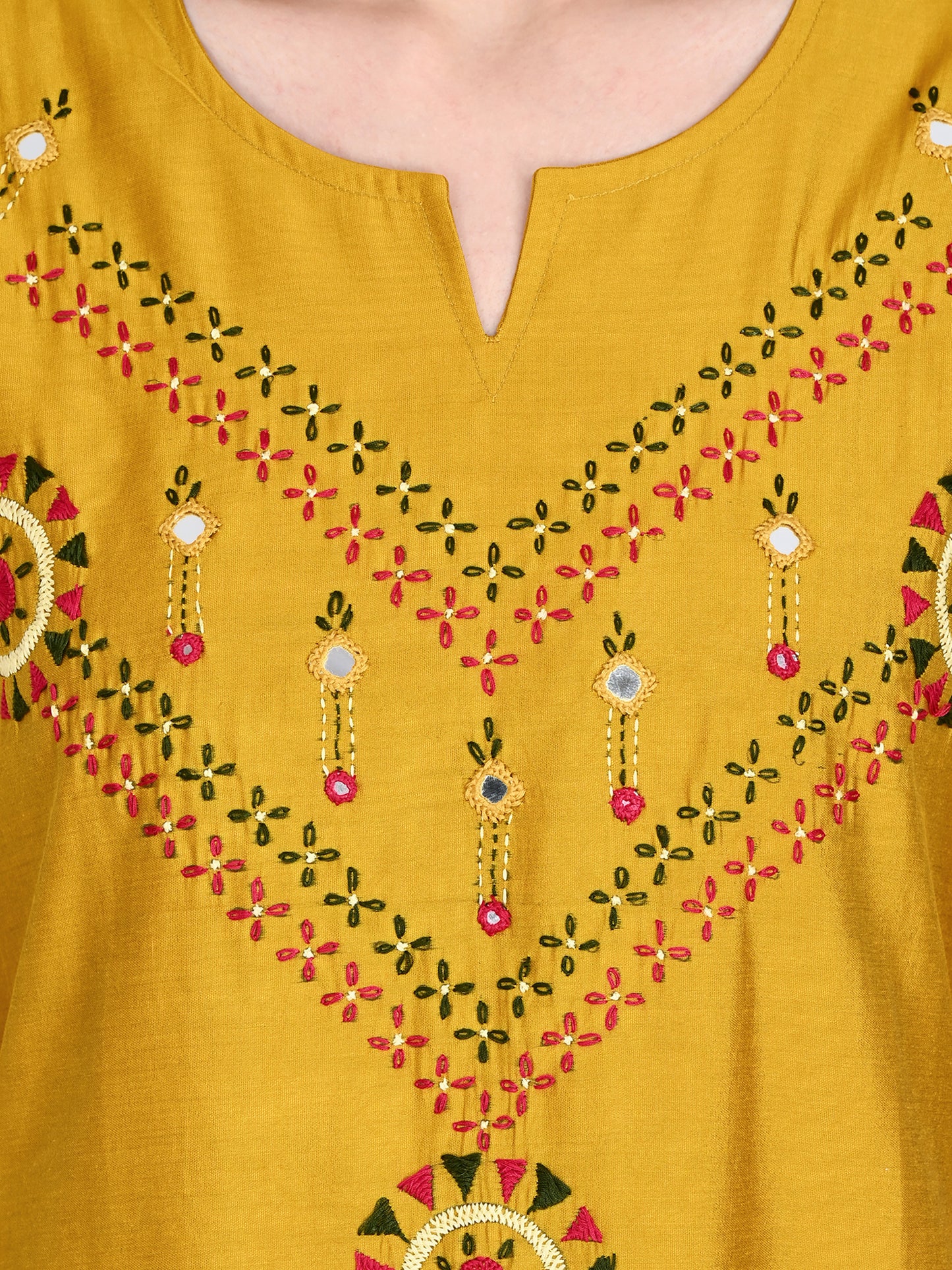 Roman Silk Embroidered Yellow Kurta