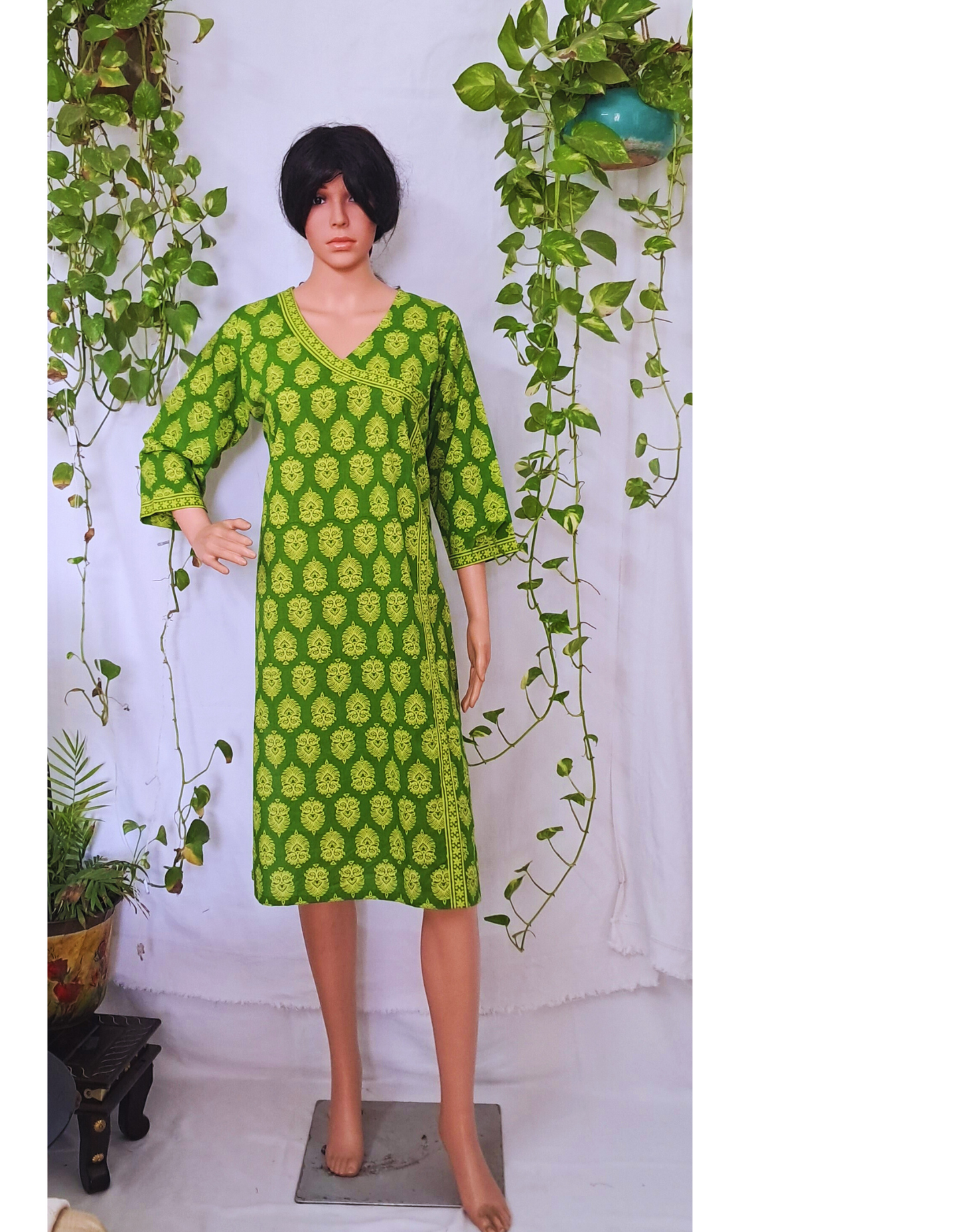 Green Block Print Cotton Kurta