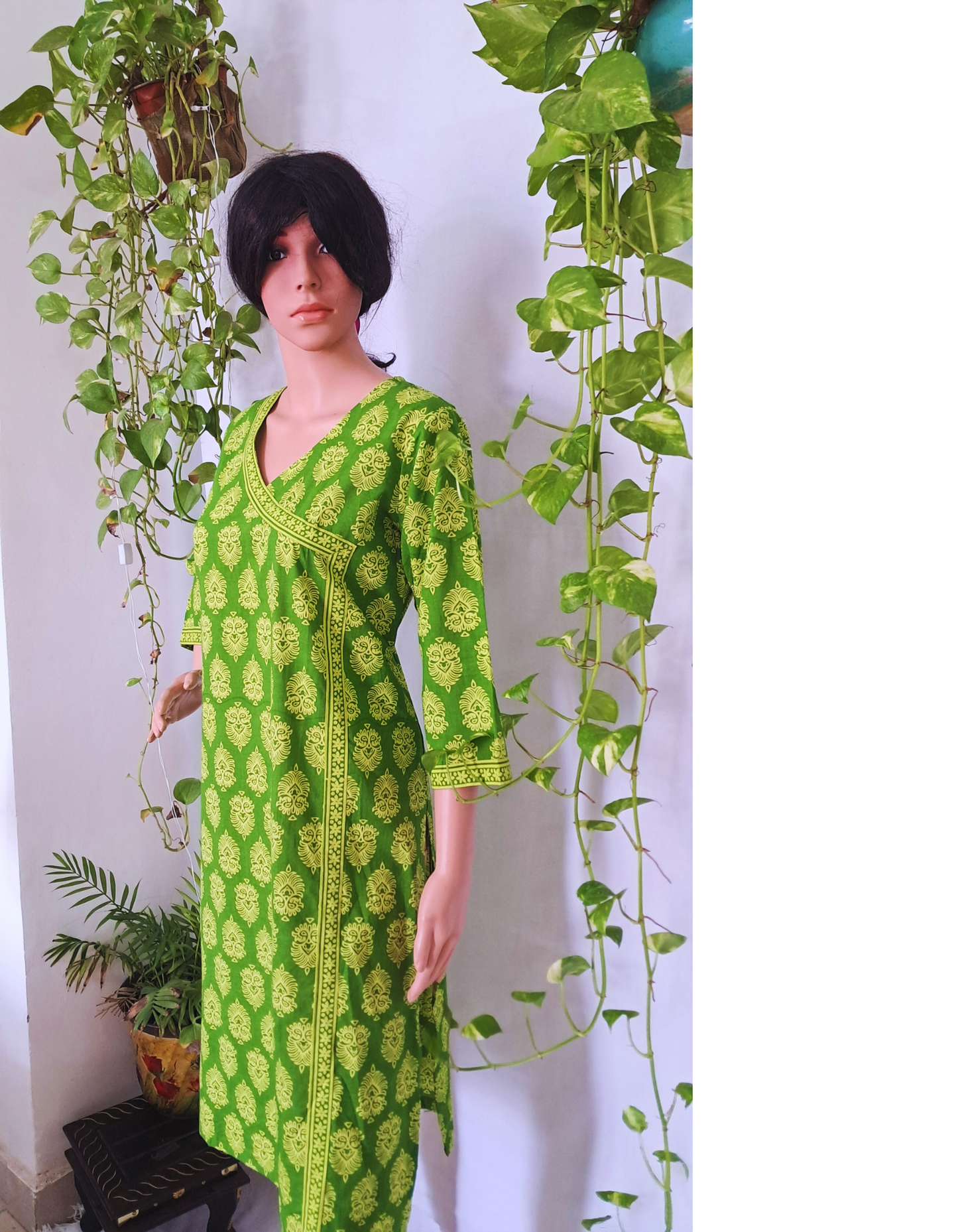Green Block Print Cotton Kurta