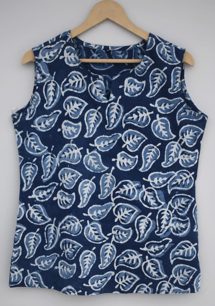 Indigo Cotton Short Kurti For Jeans