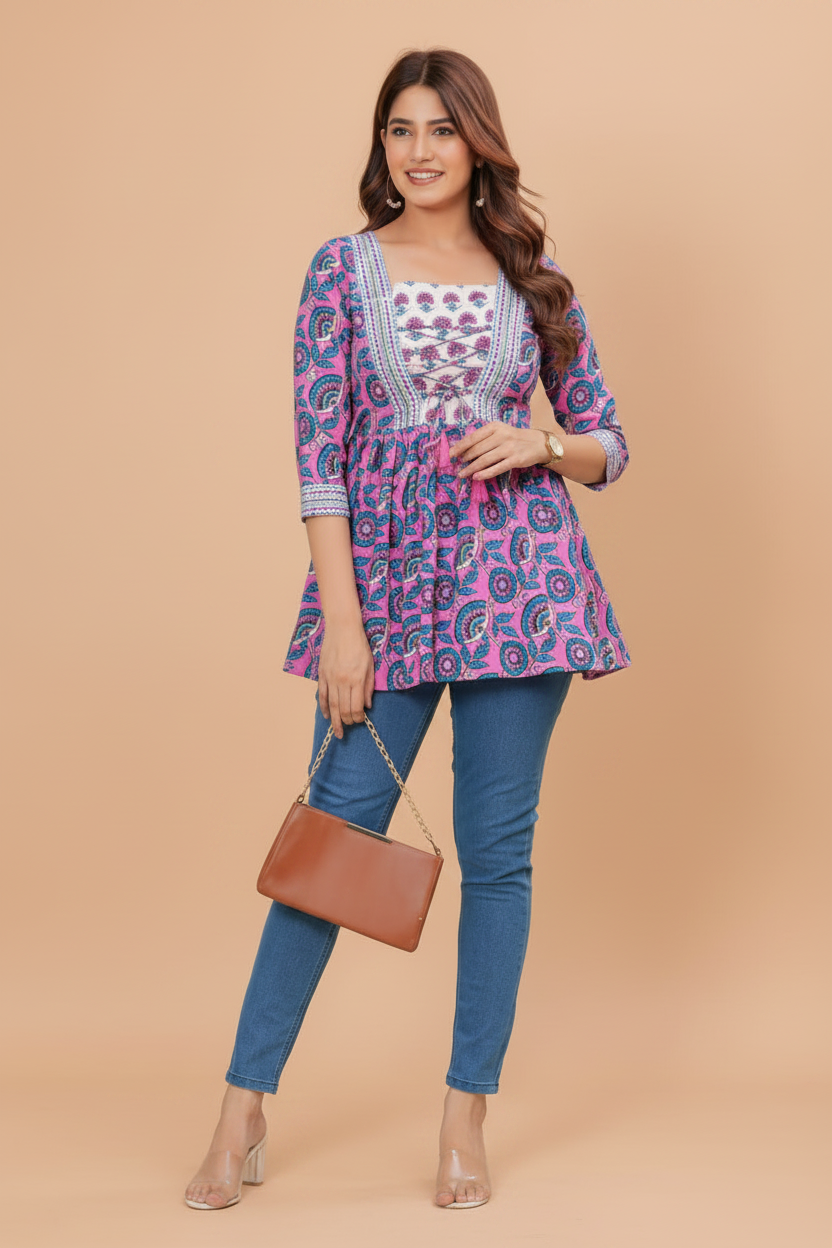 Pure Organic Cotton Frill Short Kurti