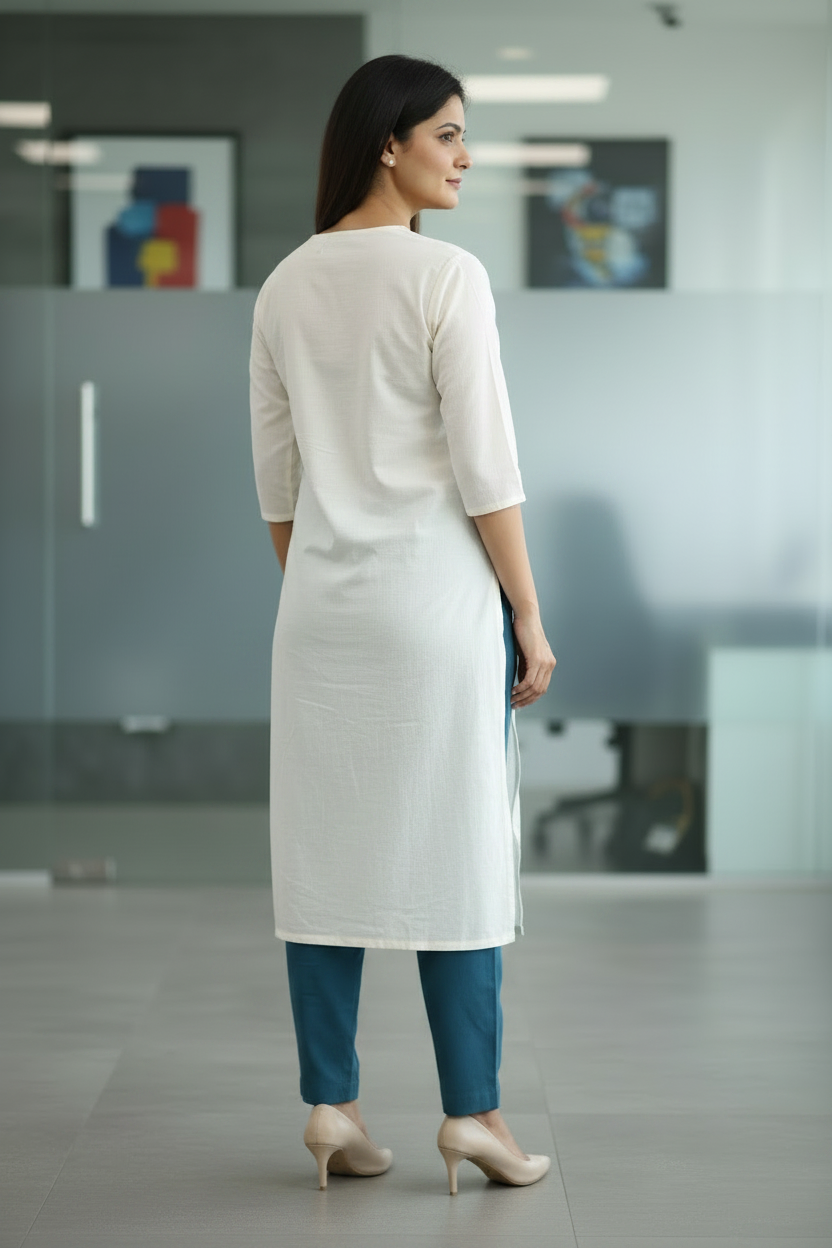 Everyday Teal Blue Cotton Pant For Women