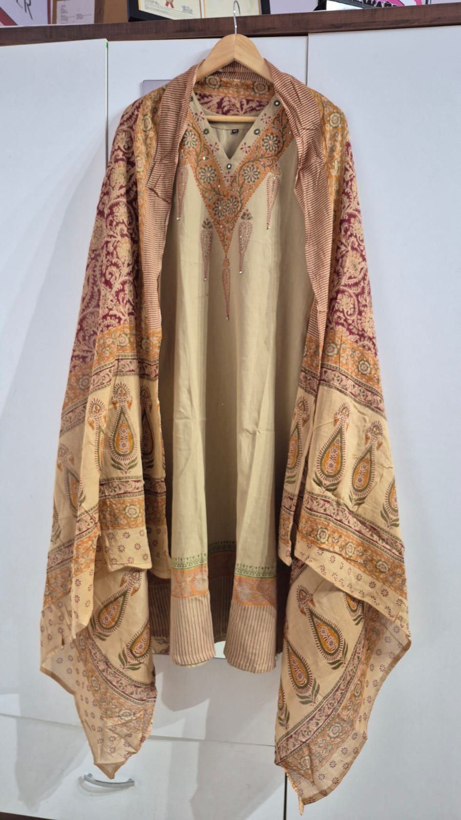 Flex Cotton Kalamkari Block Print Kurta, Pants & Dupatta Set