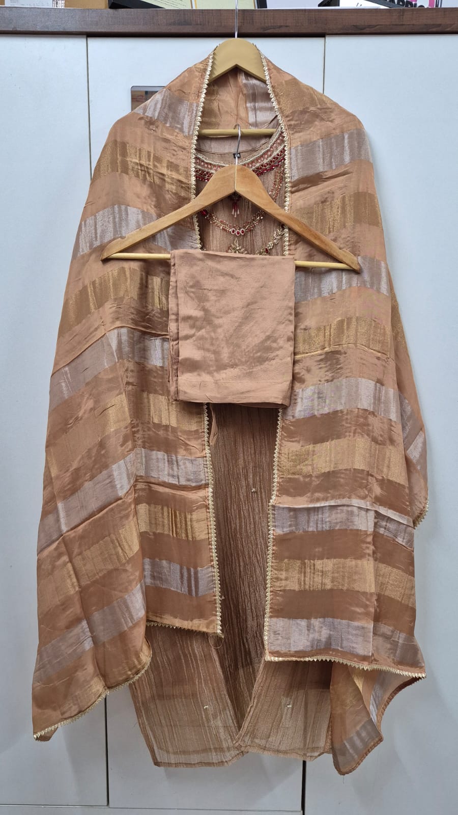 Premium Crush Tissue Kurti Set with Zardosi Handwork & Pure Jacquard Dupatta