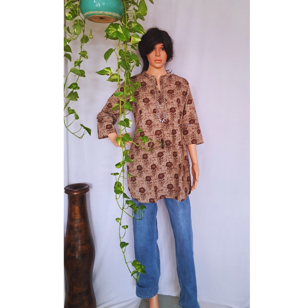 Beige Short Kurti For Jeans