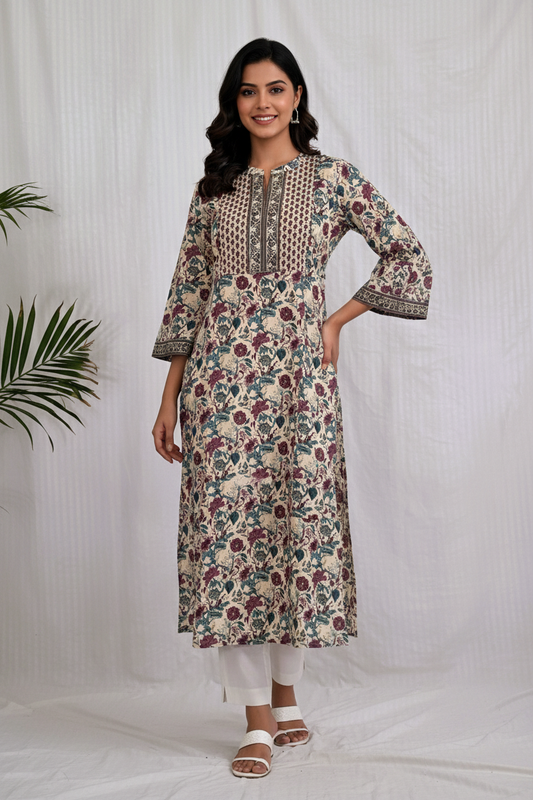Floral Print Cotton Kurta