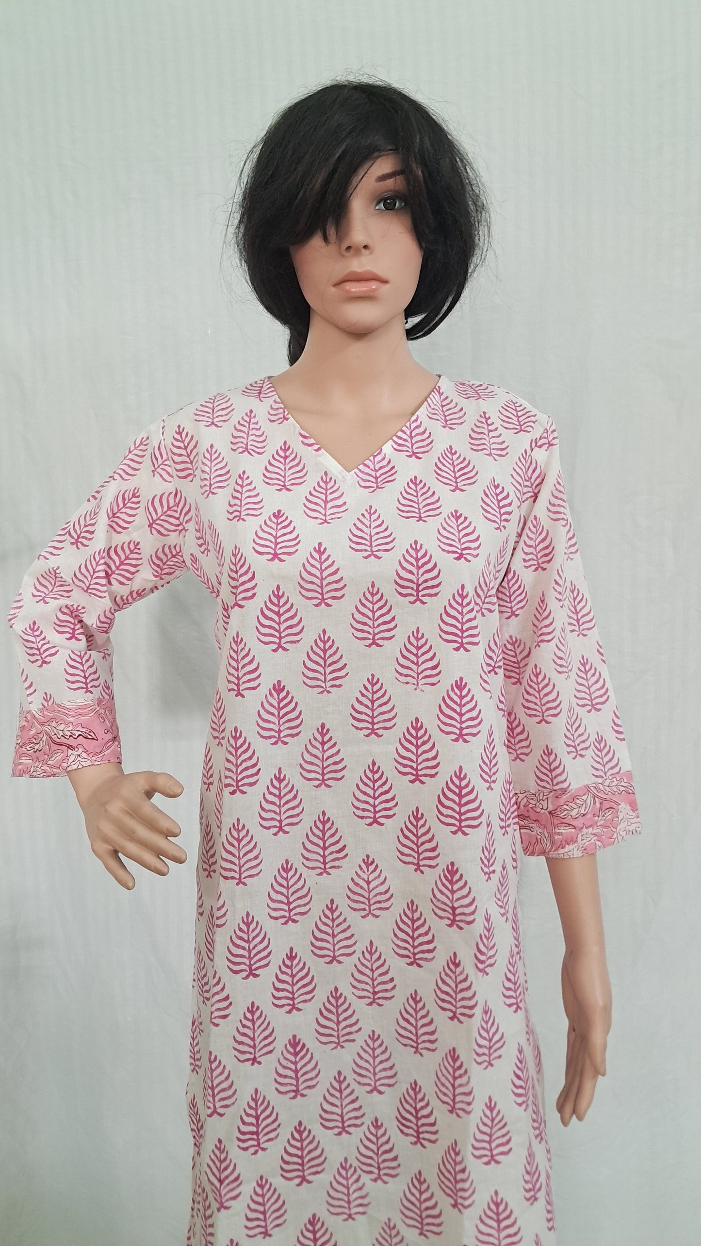 Pink Hand Block Print Cotton Kurta