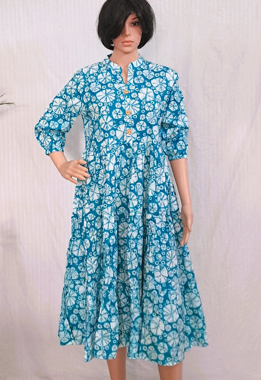 Hand Block Print Cotton Tier Dress