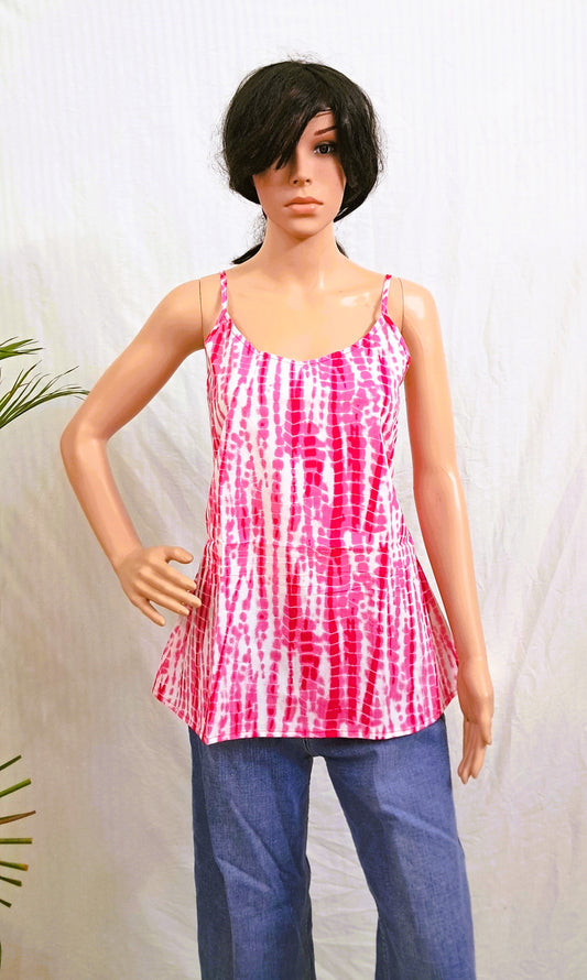 Pink Cotton Sleeveless Short Kurti