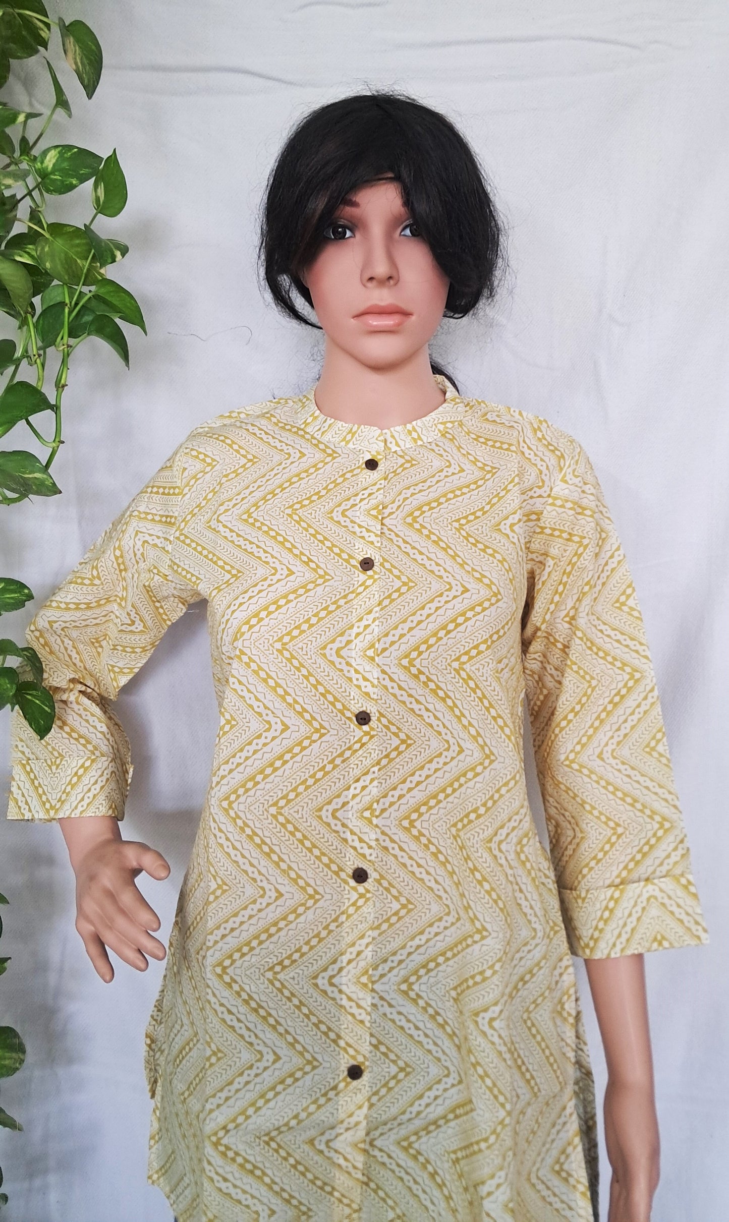 Yellow Cotton Short Kurti