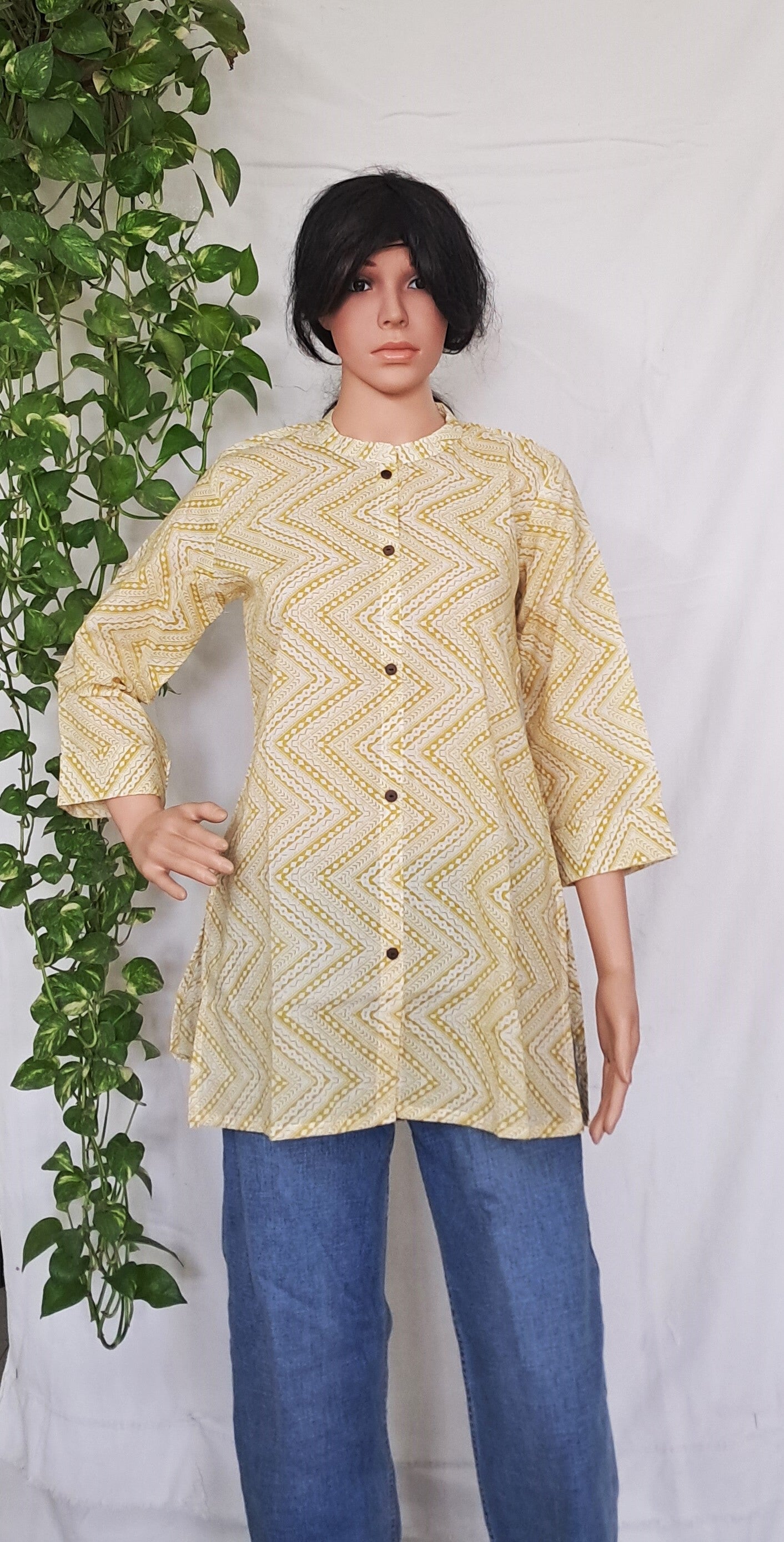 Yellow Cotton Short Kurti