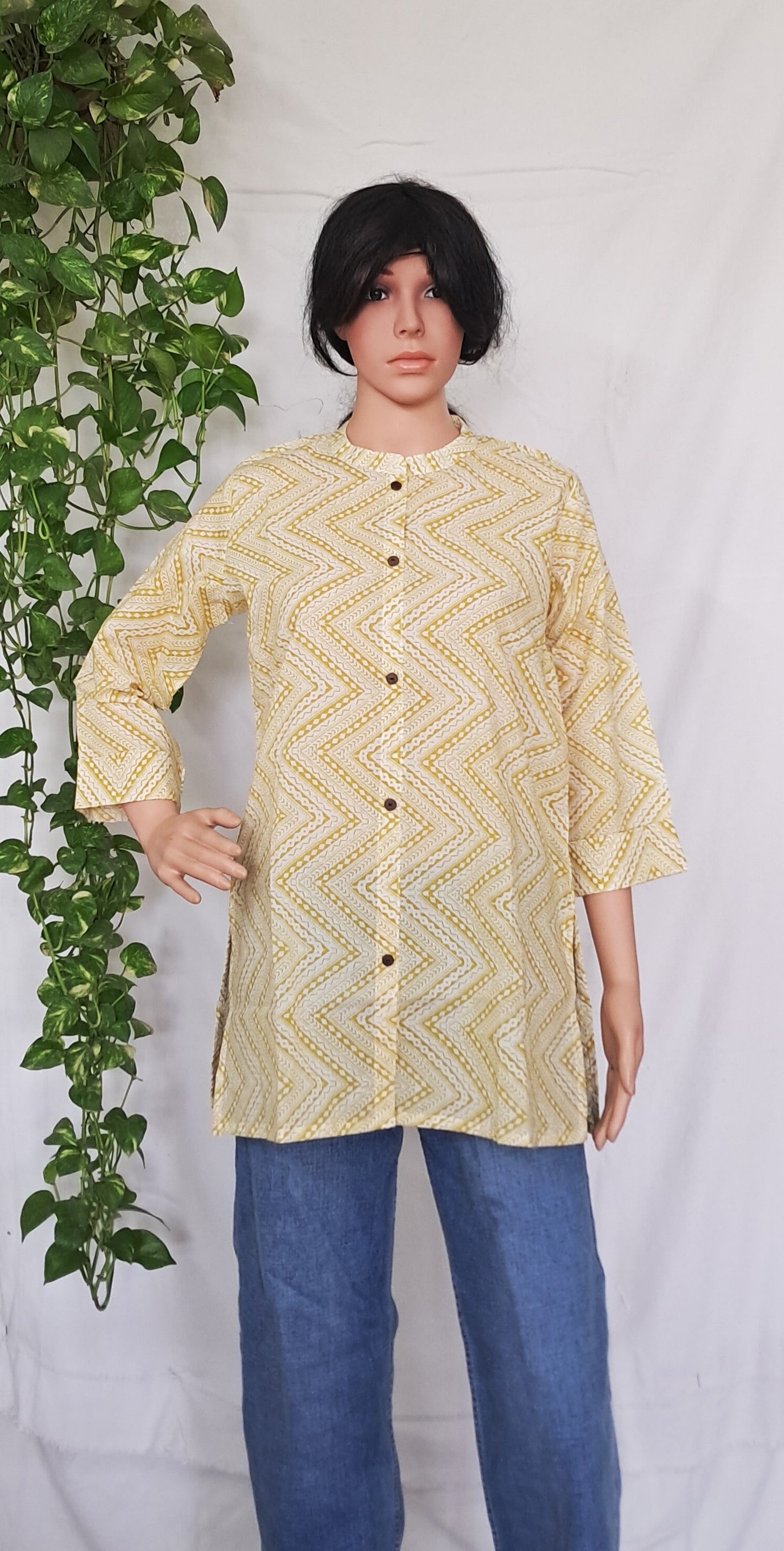 Yellow Cotton Short Kurti