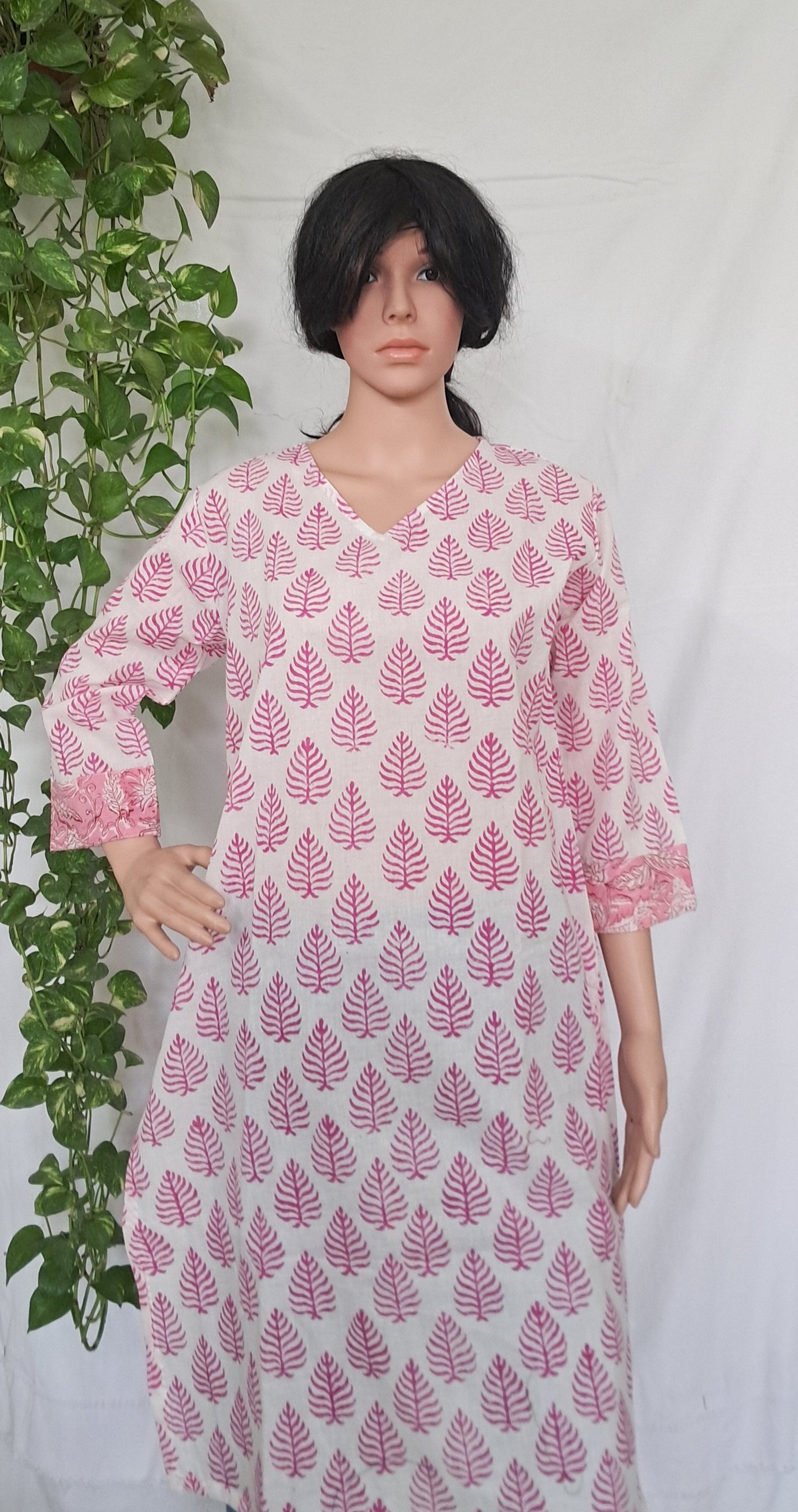 Pink Hand Block Print Cotton Kurta