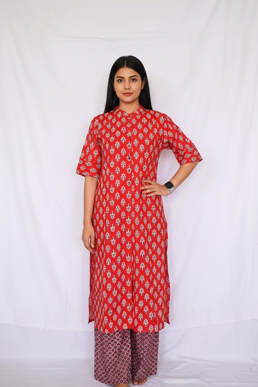Maroon Cotton Kurta Sets