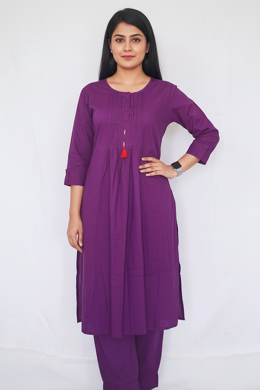 Violet Cotton Kurta Pant sets
