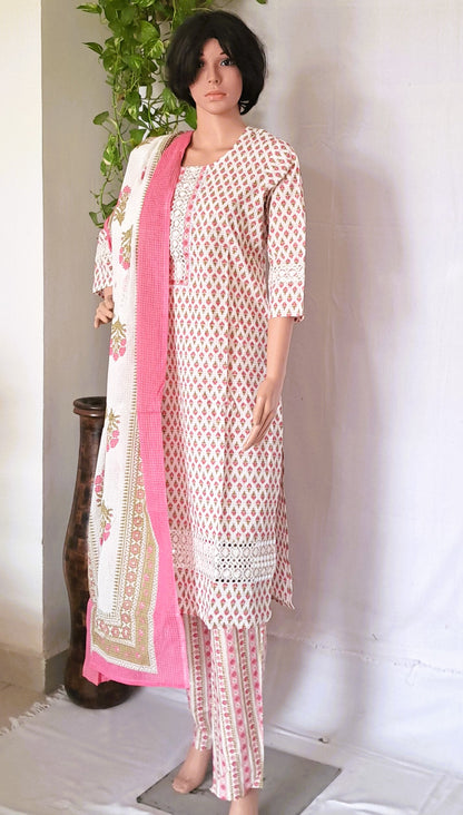 Pink Cotton Dupatta sets