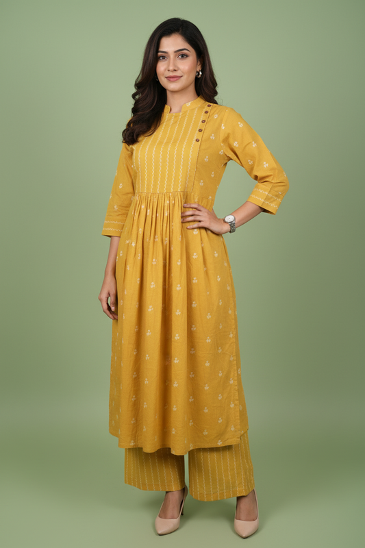 Yellow Handloom Kurti Pant Sets