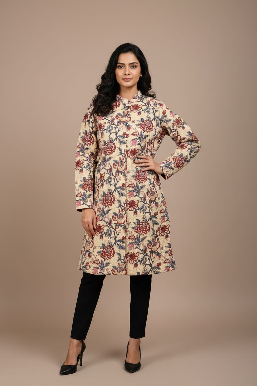 Quilted Cotton Long Jacket For Women